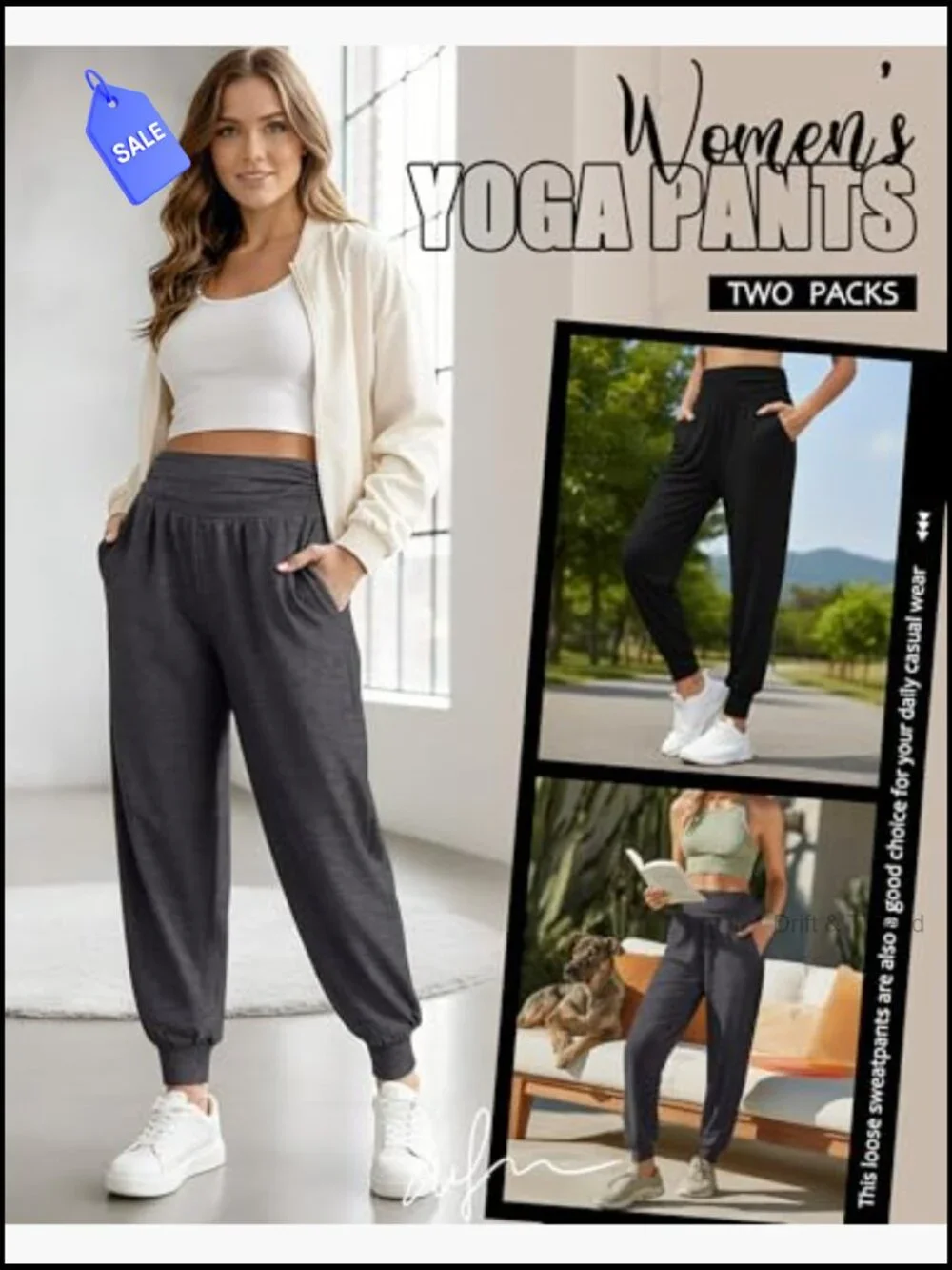 2 Pack Women's Yoga Joggers High Waisted Loose Lounge Pants with Pockets
